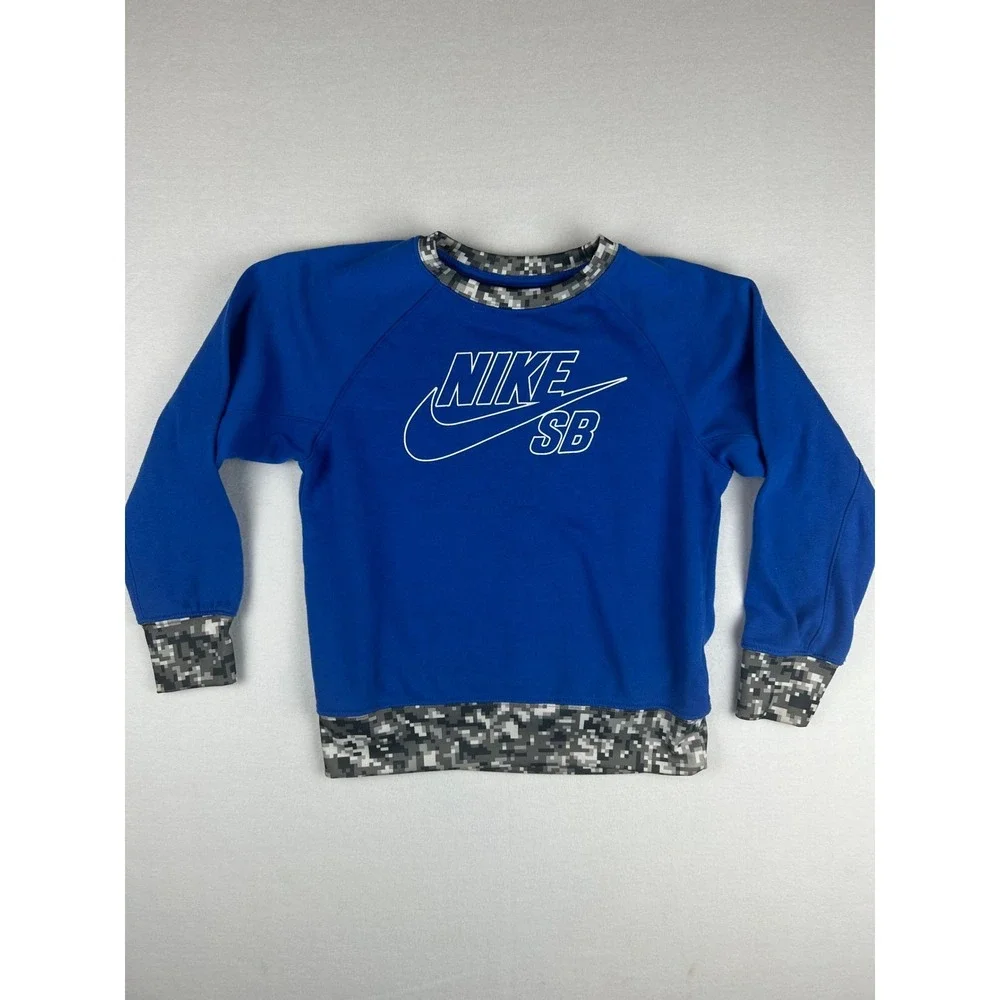 Nike SB Sweatshirt Boy's M‎ Blue Cotton Blend Long Sleeve Camo Skateboard